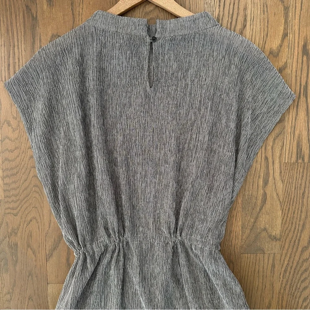 Eileen Fisher Woven Plissé Funnel Neck Full Length Dress in Grey Large